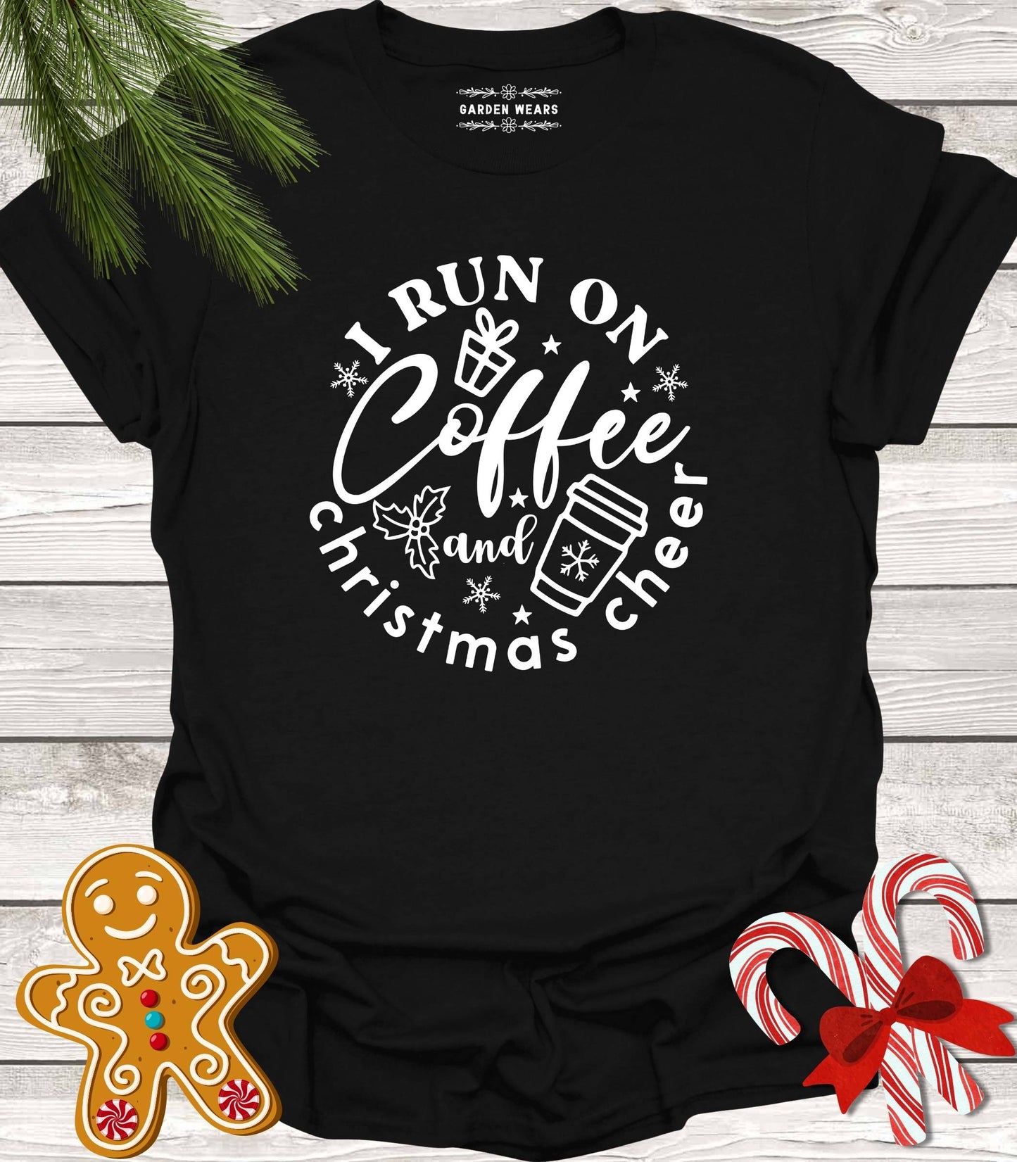 Unisex 100% Cotton T-shirt, I Run On Coffee & Christmas Cheer