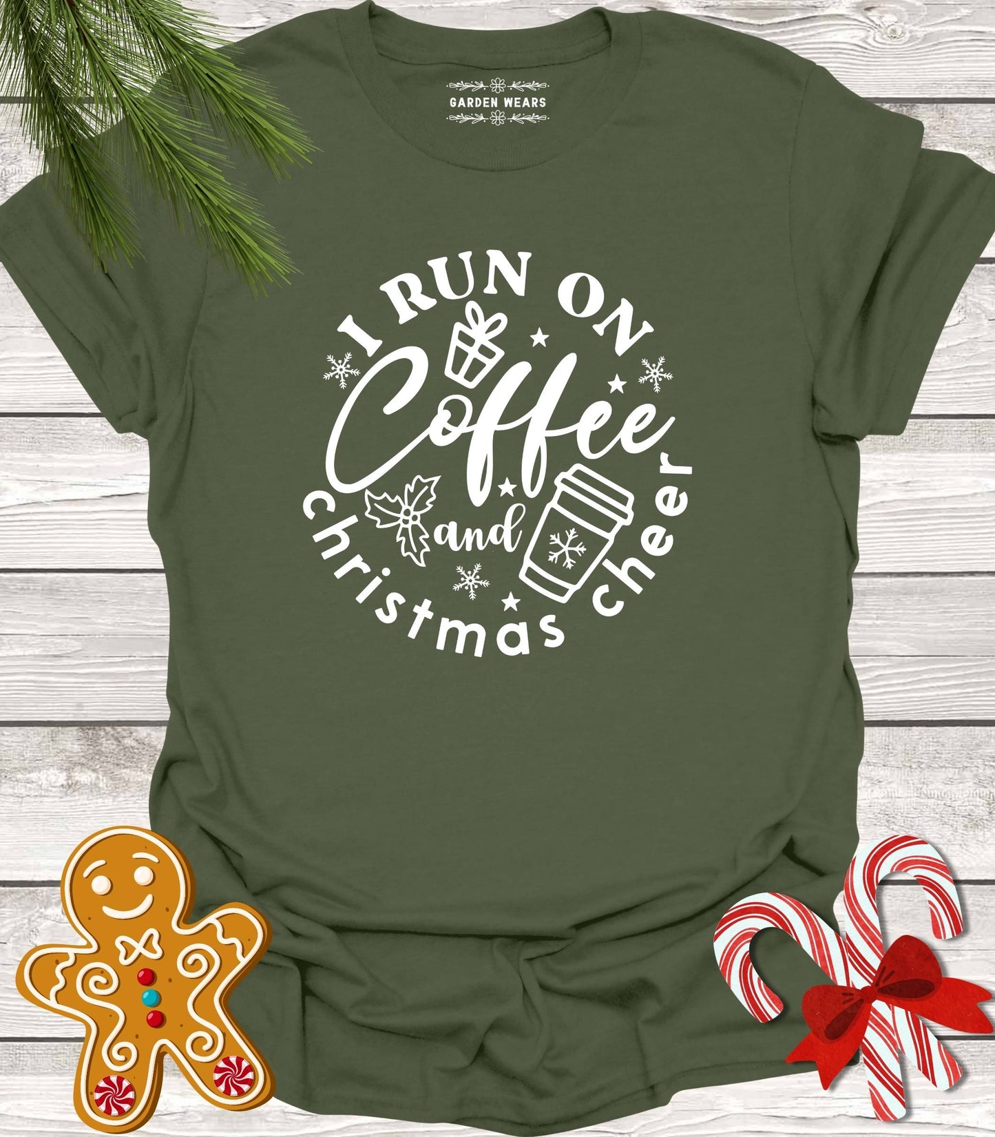 Unisex 100% Cotton T-shirt, I Run On Coffee & Christmas Cheer
