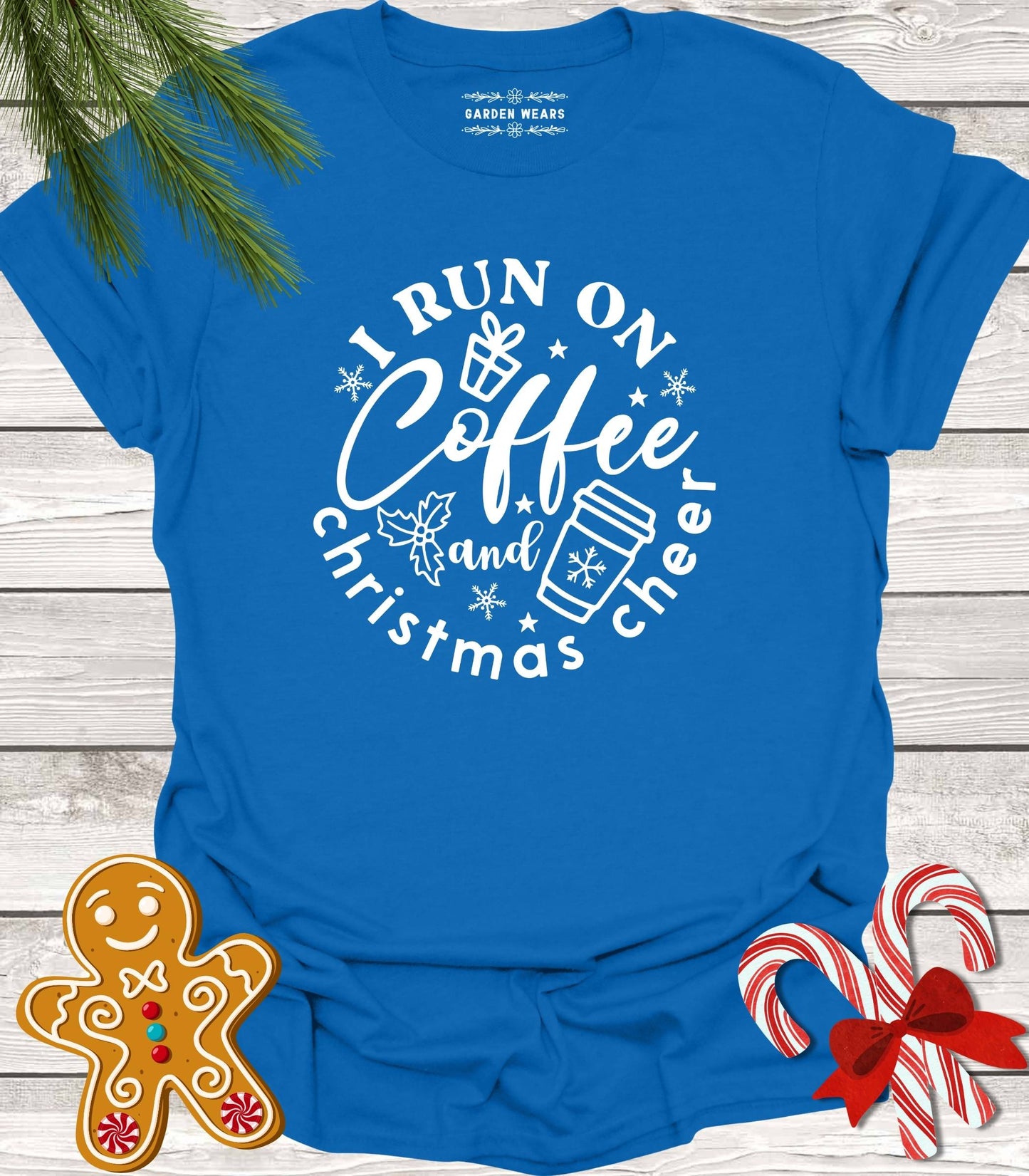 Unisex 100% Cotton T-shirt, I Run On Coffee & Christmas Cheer