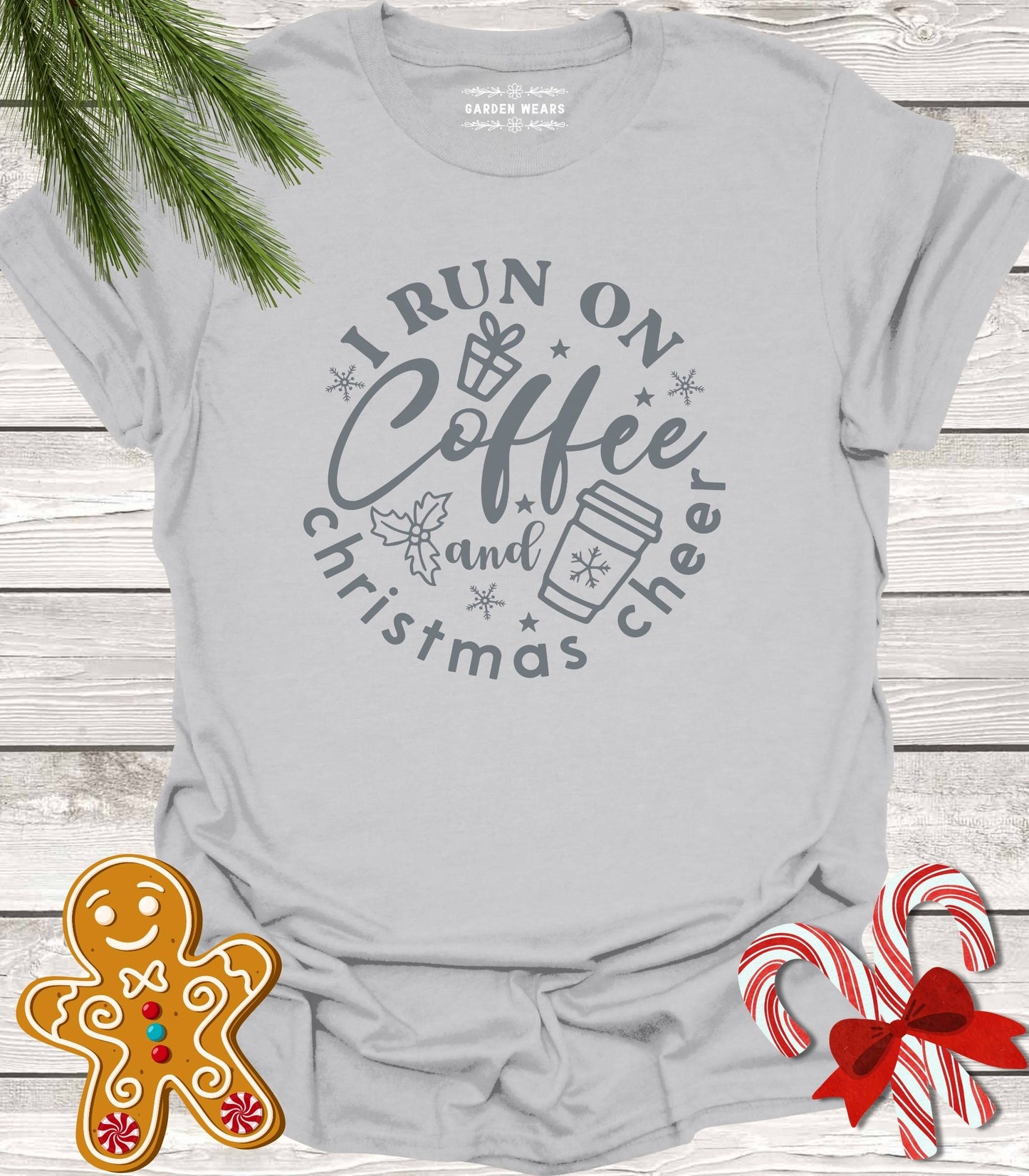 Unisex 100% Cotton T-shirt, I Run On Coffee & Christmas Cheer