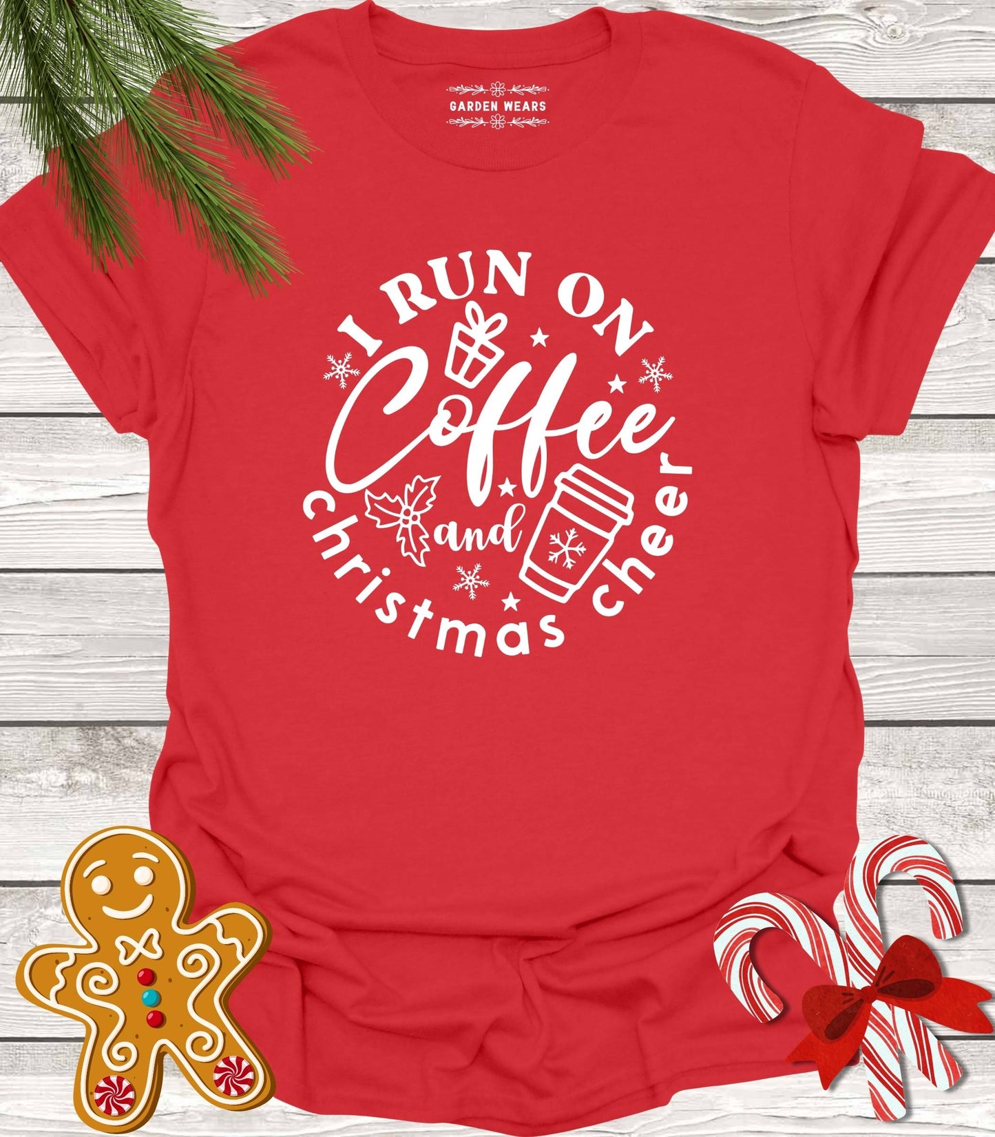 Unisex 100% Cotton T-shirt, I Run On Coffee & Christmas Cheer