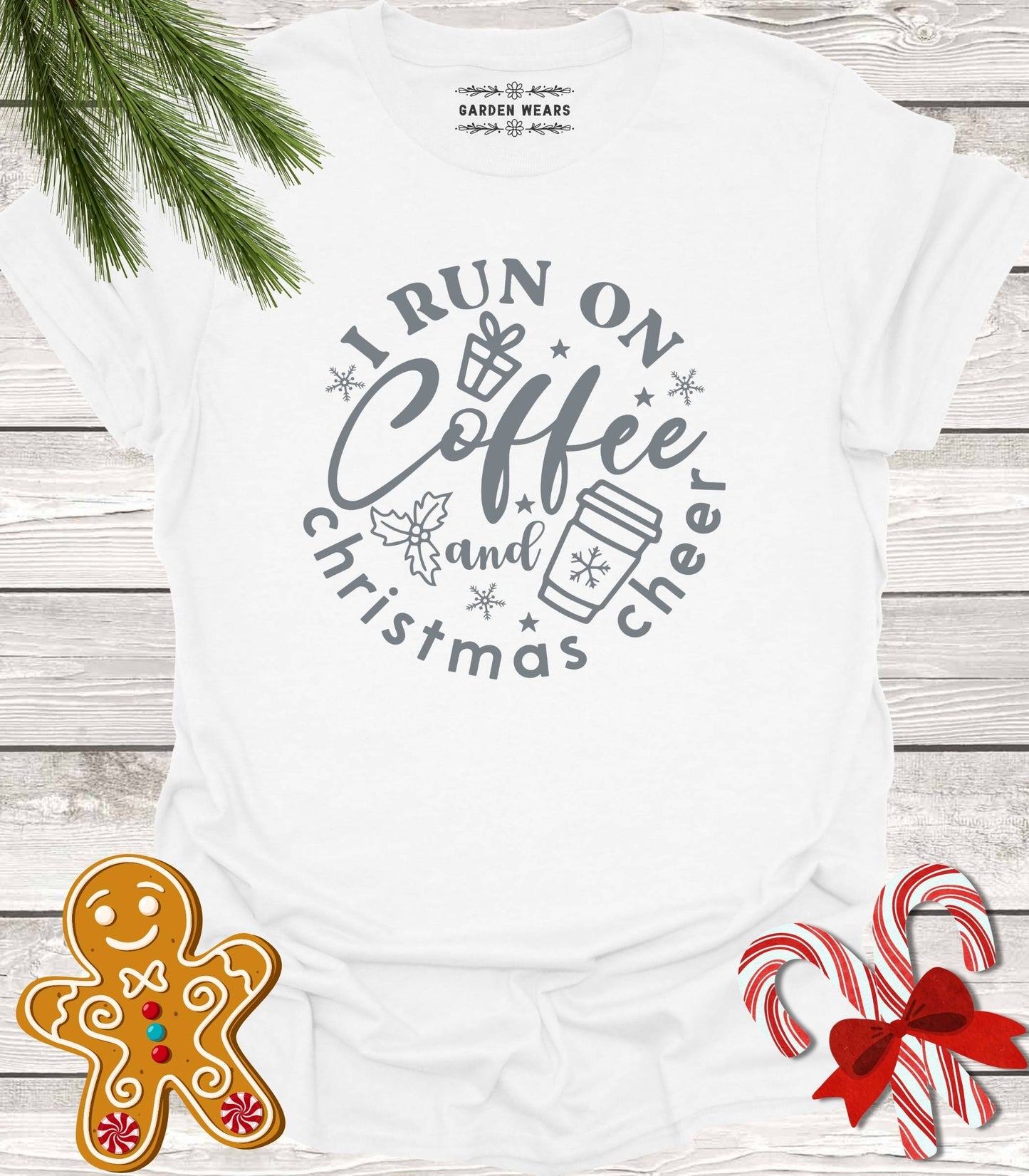 Unisex 100% Cotton T-shirt, I Run On Coffee & Christmas Cheer