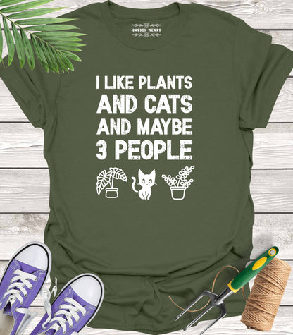 Unisex 100% Cotton T-shirt, I Like Plants And Cats And Maybe 3 People