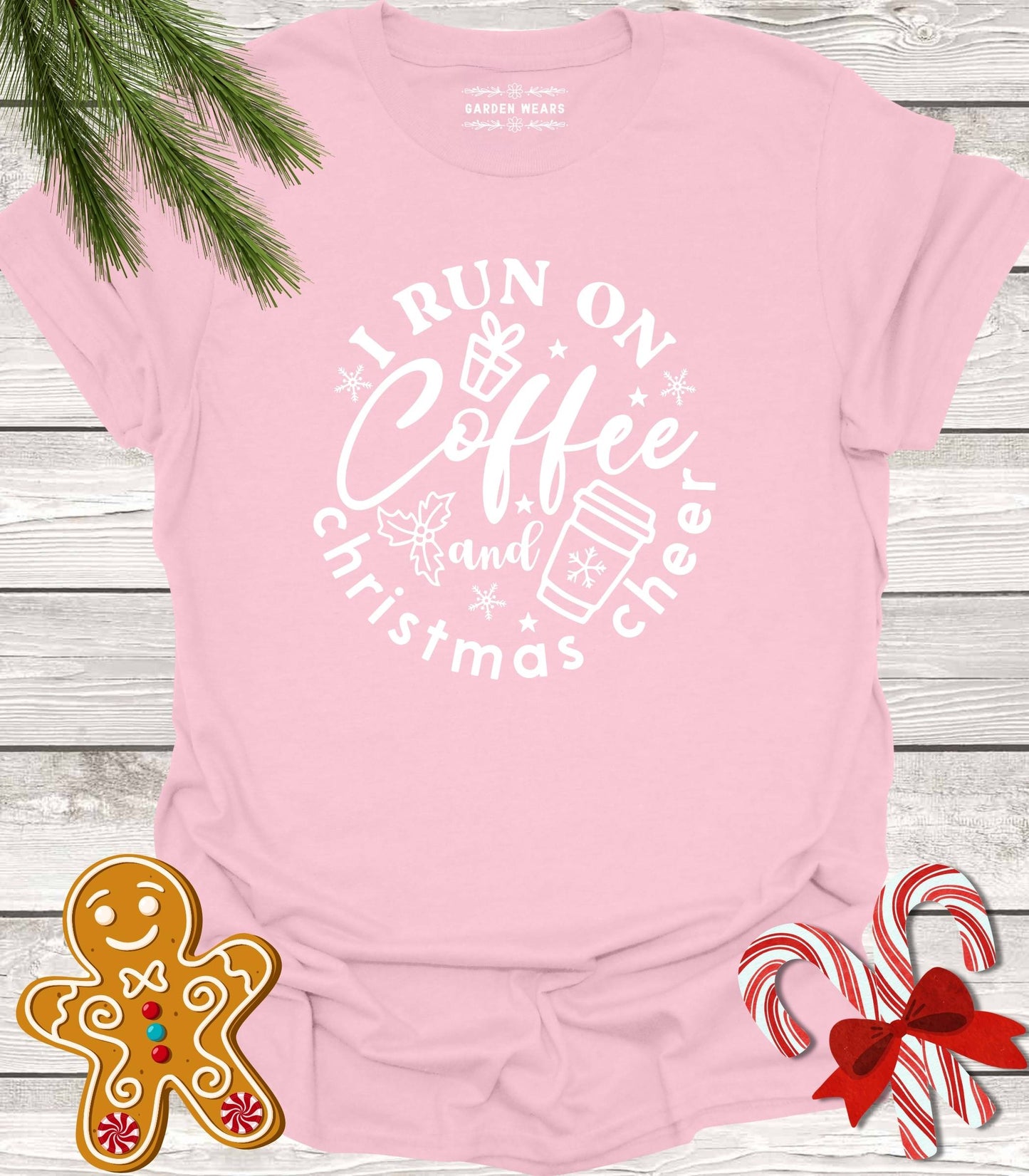 Unisex 100% Cotton T-shirt,  I Run On Coffee & Christmas Cheer